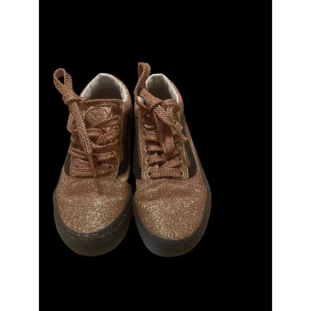 Vans Kids Gold Black Old Skool Party Glitter Lace Up Sneaker Shoes Size 1.5